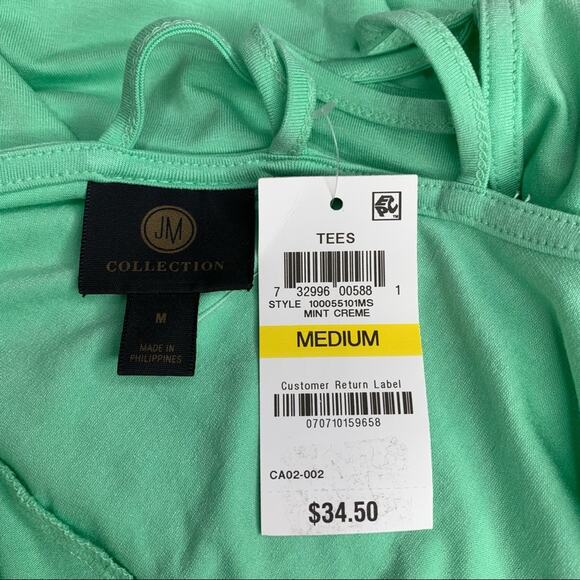 JM Collection NWT Low cross laced back Top Short Sleeve Size M Pistachio Green - Picture 12 of 12